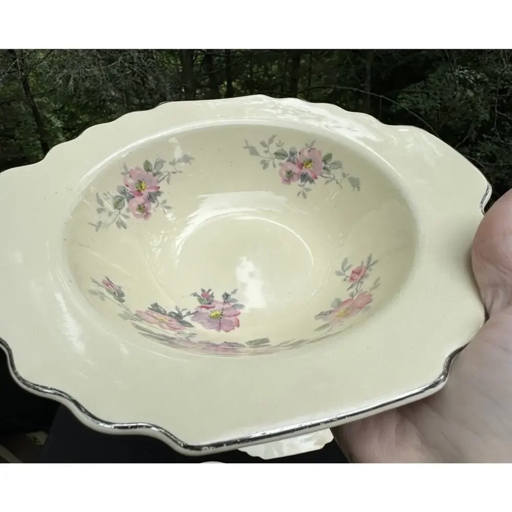 2 Vintage WS George LIDO Canarytone Pink Floral Bowls Serving Dishes -A84